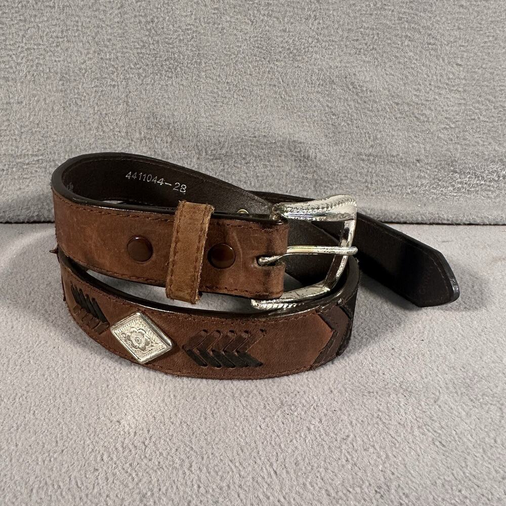 Nocona Belt Co Brown Tooled Leather Western Belt Mens Size 28